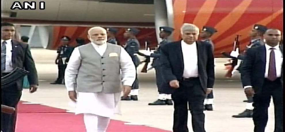  PM Narendra Modi arrives in Sri Lanka on a two-day visit, recieved by PM Ranil Wickremesinghe