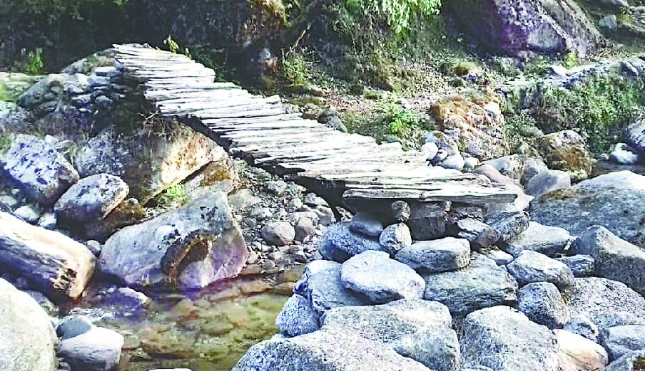Not a permanent bridge on the road of Lahore village