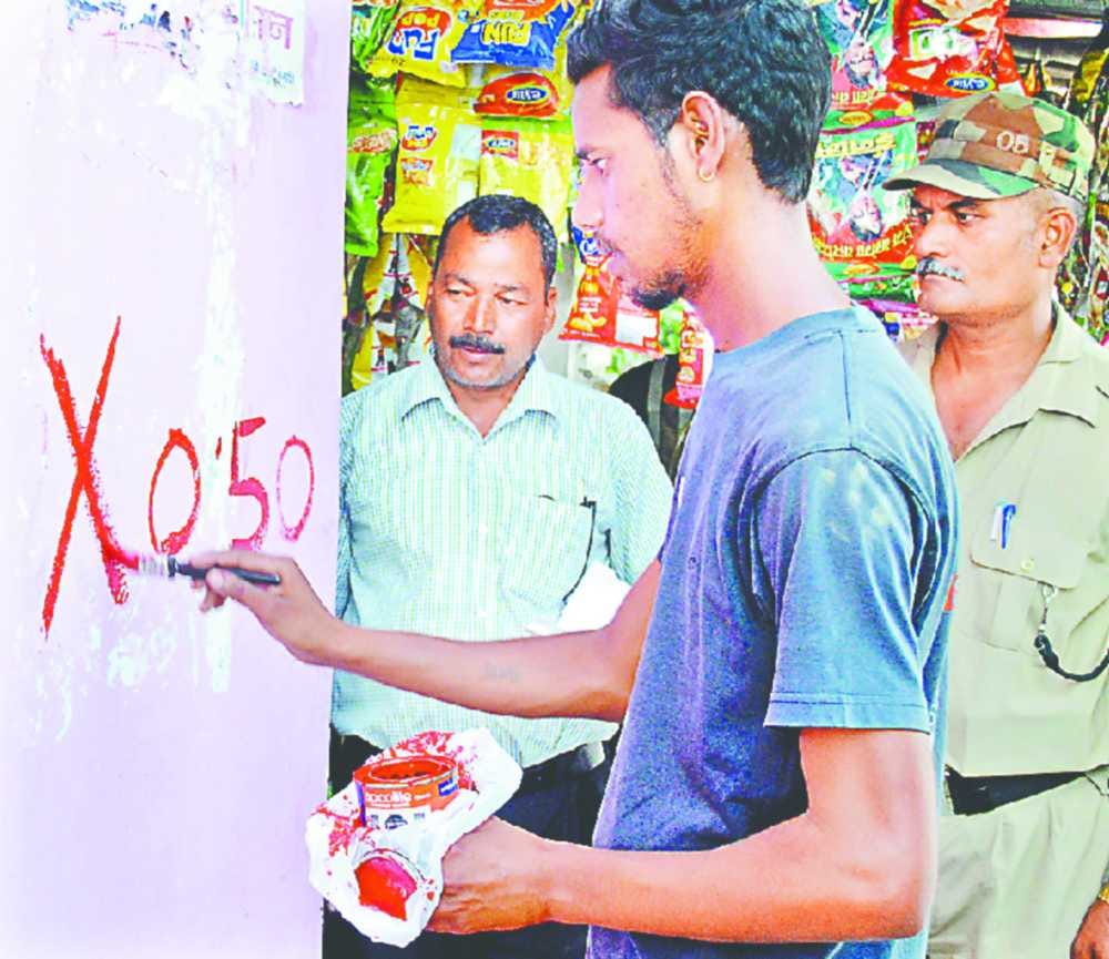 encroachment red mark on shops and house gate 