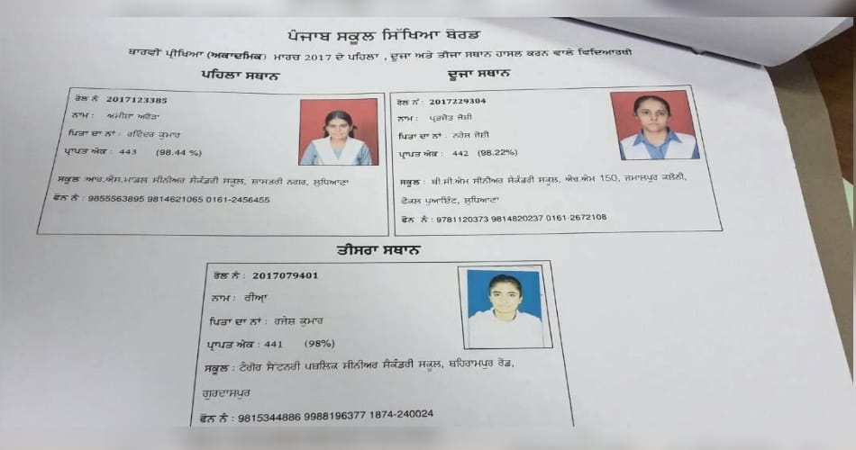 PSEB Class 12th exams 2017, Results declared