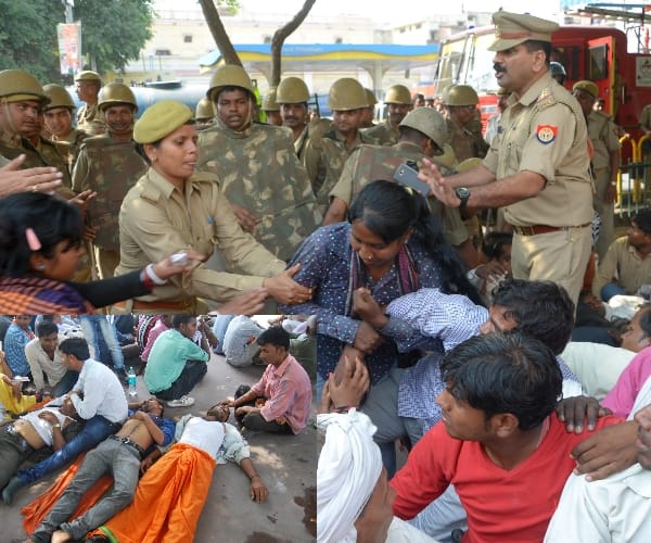  social audit members protest in Lucknow.