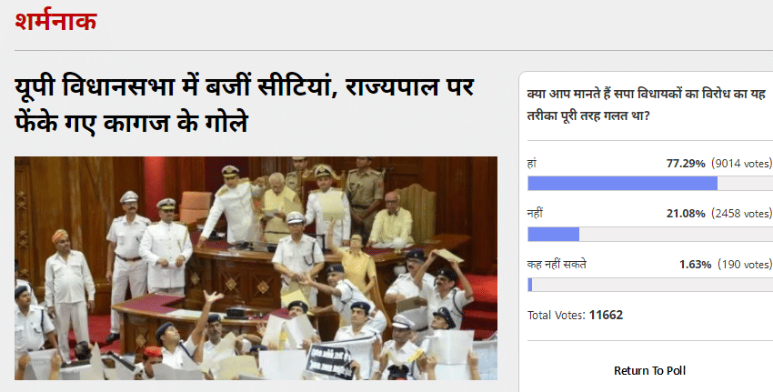 Amarujala Poll: 77 Percent Of Voters Thinks This method of opposing the SP MLAs was totally wrong