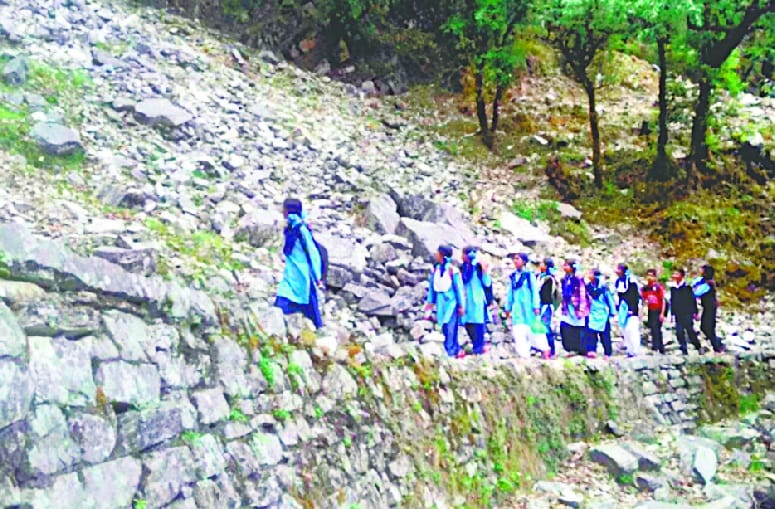 The stones fall from the hill