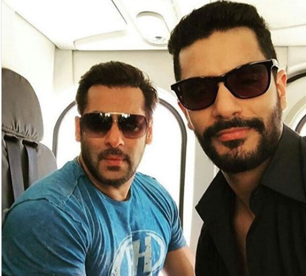 salman khan and angad bedi enjoying chopper ride