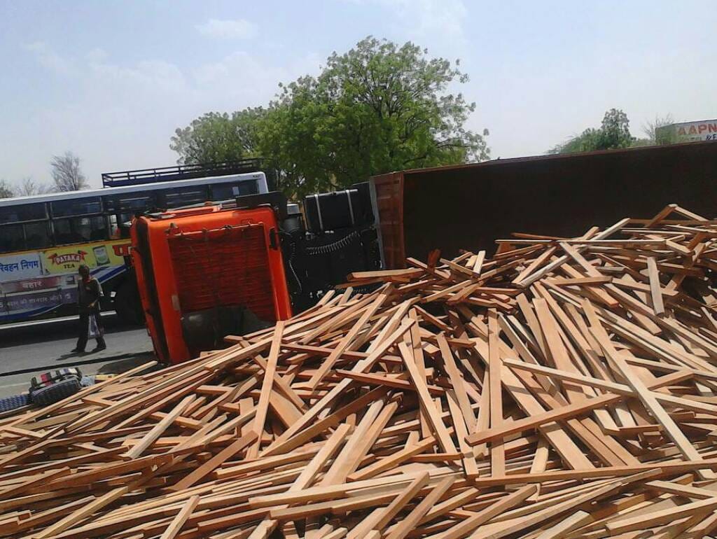  A truck full of flakes on turn down on the National Highway jaipur