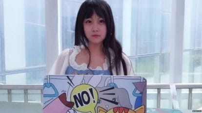 China- This woman made herself advertising against tampering!