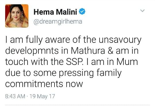 hema malini tweeted about saraf murder case in mathura