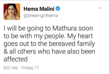 hema malini tweeted about saraf murder case in mathura