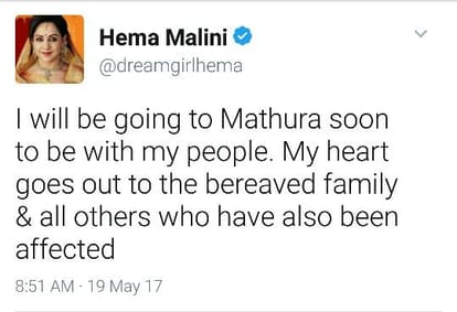 hema malini tweeted about saraf murder case in mathura