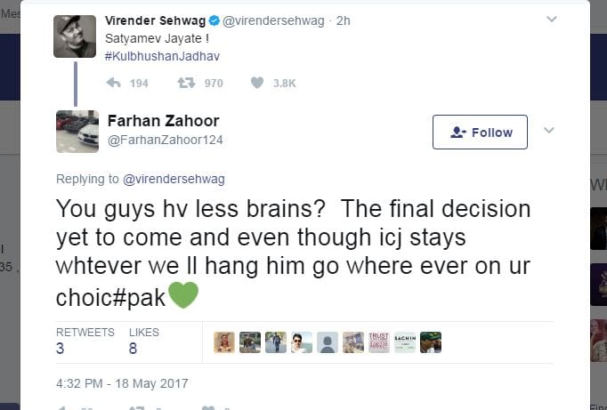 Virendra Sehwag Epic Tweet After Kulbhushan Jadhav Verdict