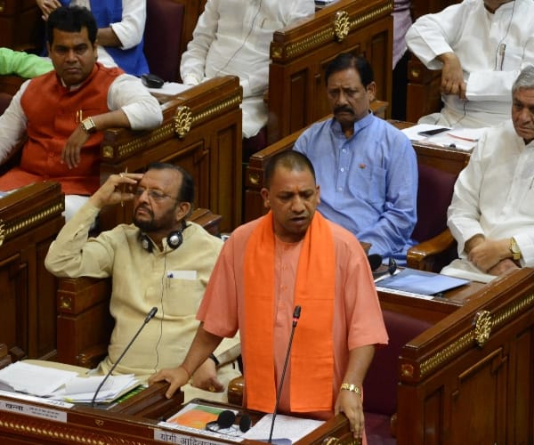  Chief minister adityanath speaks on law and order issue in vidhanmandal in Lucknow.