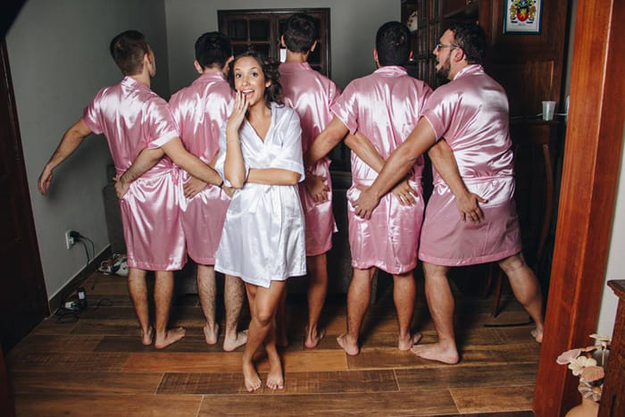A Computer Engineering Bride is dressed up with her male friends