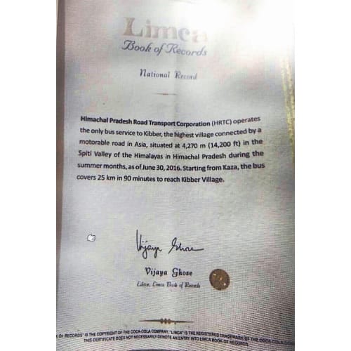 Himachal Pradesh in Limca book of Records for HRTC bus service to Asia Highest village Kibber