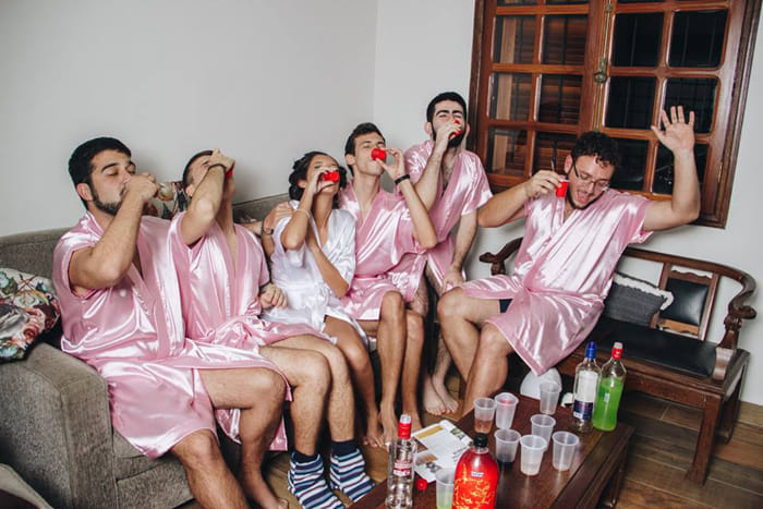 A Computer Engineering Bride is dressed up with her male friends