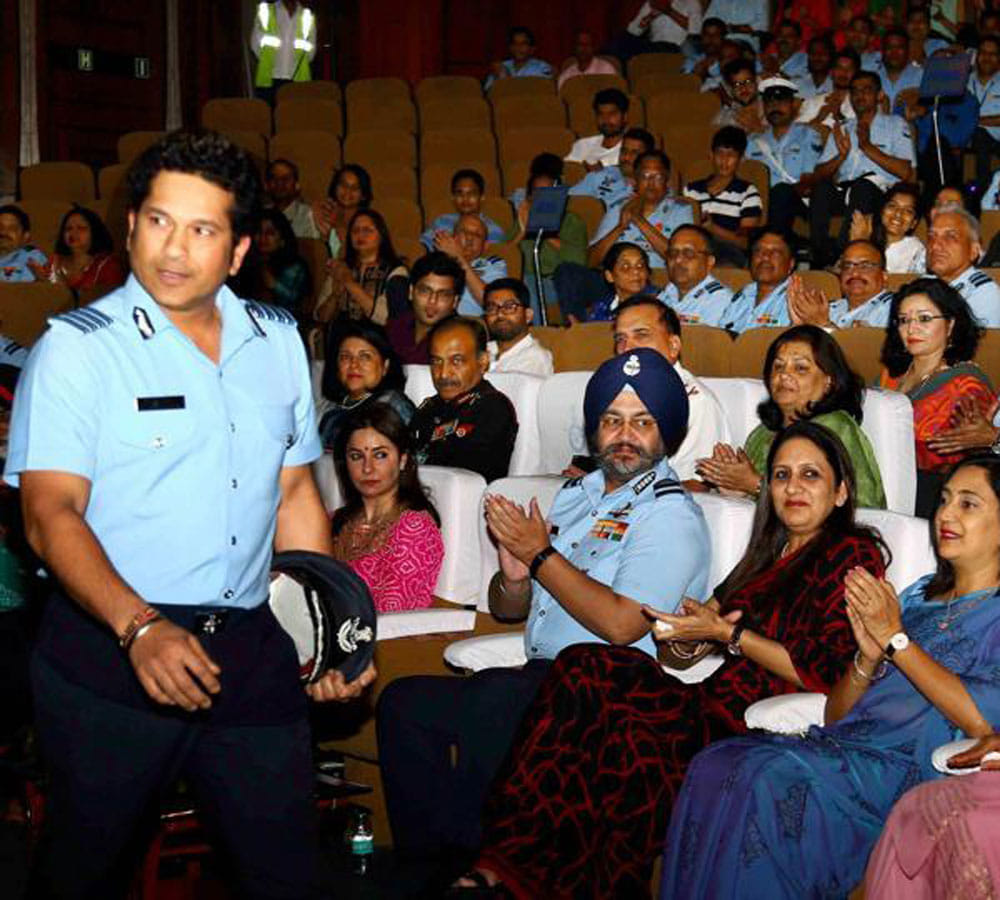 Sachin Tendulkar in the Indian Air Force uniform special screening of Sachin: A Billion Dreams