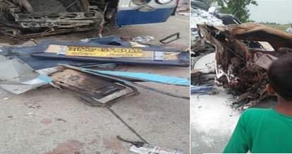 a collision between a truck & a bus on NH-7, at Bhatinda-Ludhiana route