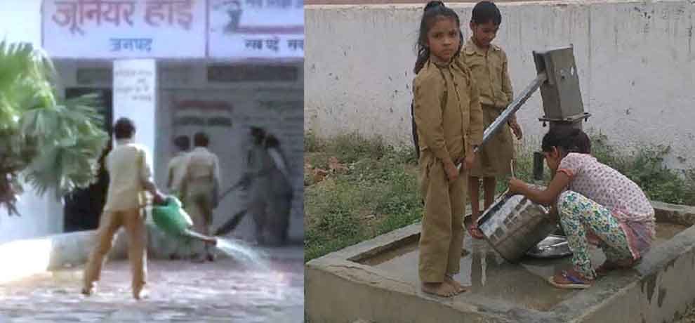 School in greater noida student has to clean utensil after having mid day meal