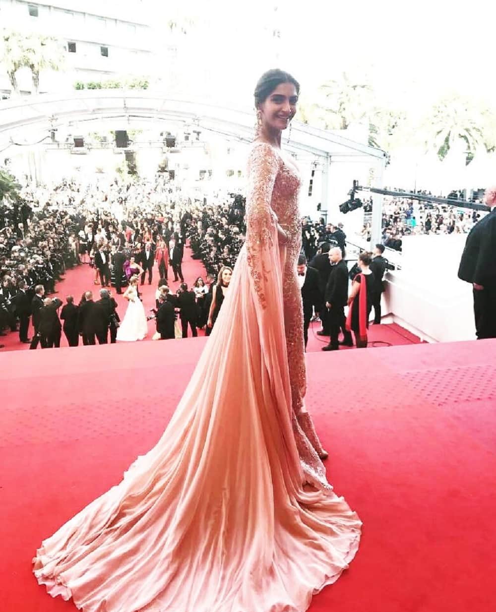 Cannes 2017: Bollywood Style diva Sonam Kapoor looks stunning in her peach gown worn for red carpet