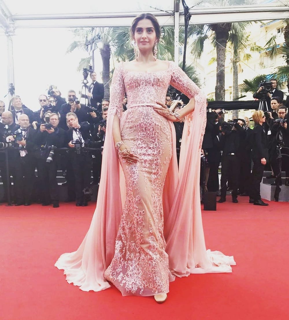 Cannes 2017: Bollywood Style diva Sonam Kapoor looks stunning in her peach gown worn for red carpet