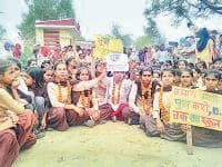 School, lock-up, demand, school, upgradation, students, protest, jind