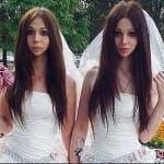 Identical female husband and wife