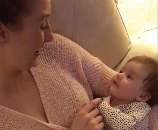 13 weeks old baby says i love you to mom
