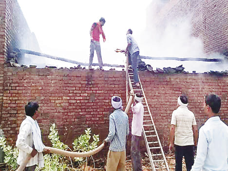 Burnt houses, household goods