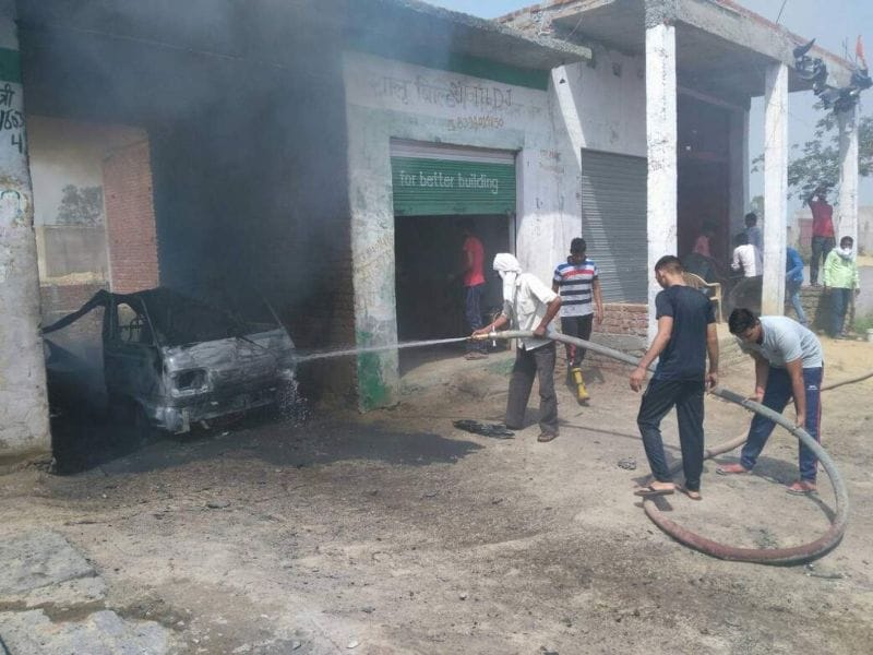 A fire in the van while refiling