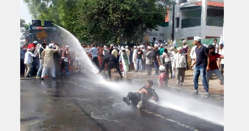 Aam aadmi party protest in Karnal Haryana