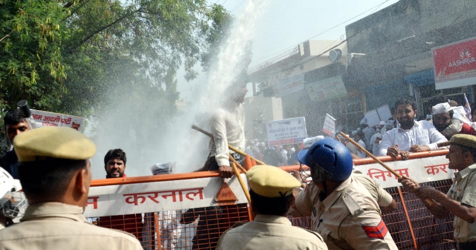 Aam aadmi party protest in Karnal Haryana