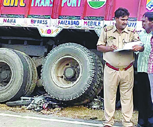 Truck driver collapses in ditch