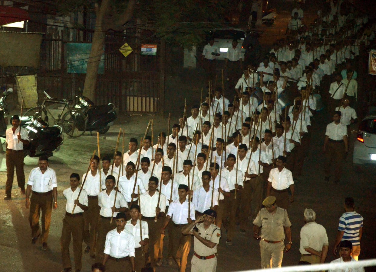 RSS Night March, first time in Jaipur