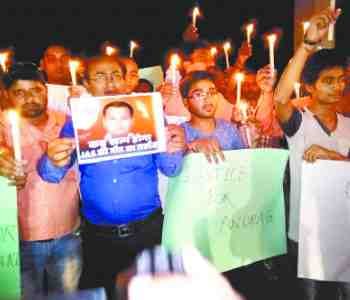 People candle march out in the city