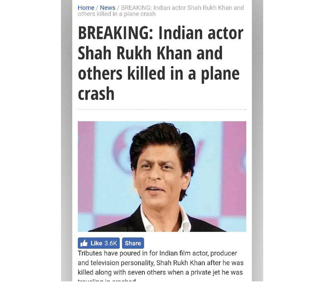 shahrukh khan killed in a plane crash a french website claimed hoax goes viral