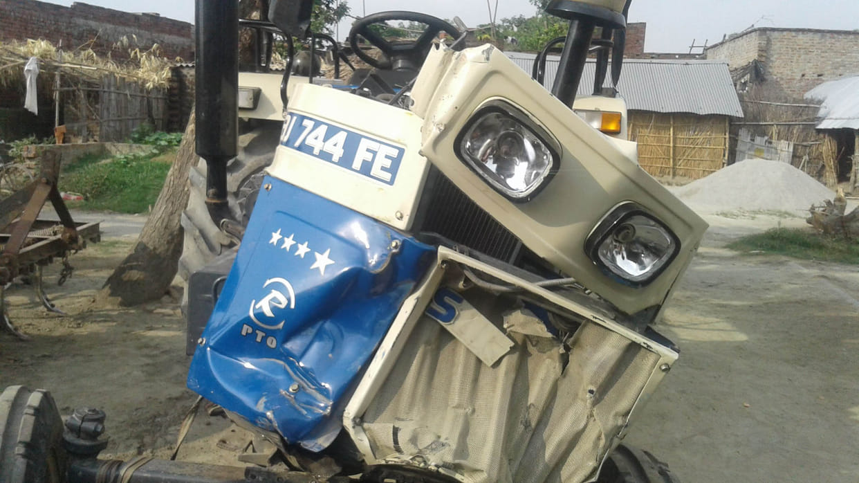 Tractor damaged by train injuries