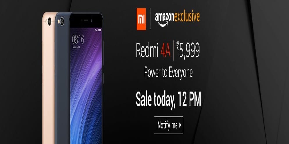 Xiaomi RedMi 4A goes to sale today on amazon
