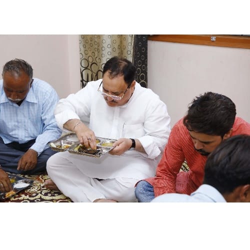 Una Himachal Pradesh Union Health minister JP Nadda eats at dalit house