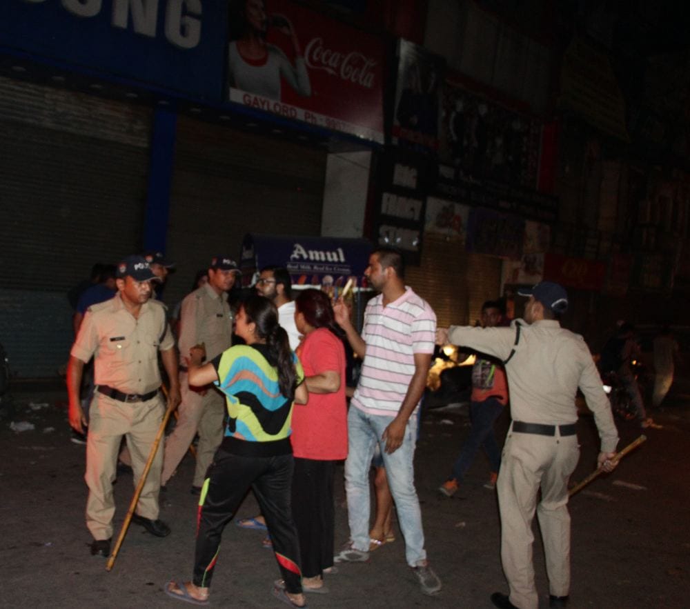 Lathi Charge in celebration of India victory celebration at dehradun