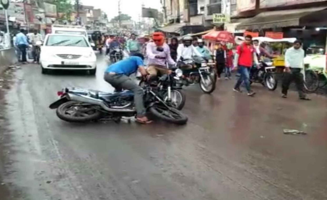 bike riders injured after turnover on road in rain 