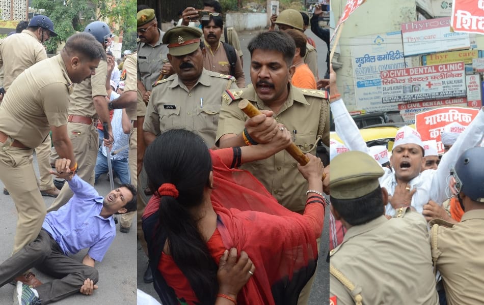 lathicharge on computer anudeshak in lucknow in uttar pradesh.