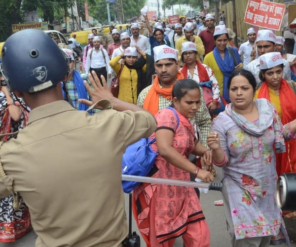 lathicharge on computer anudeshak in lucknow in uttar pradesh.