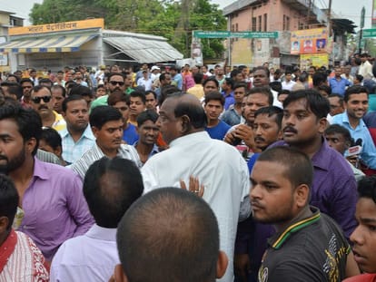  protest in sitapur because of double murder.