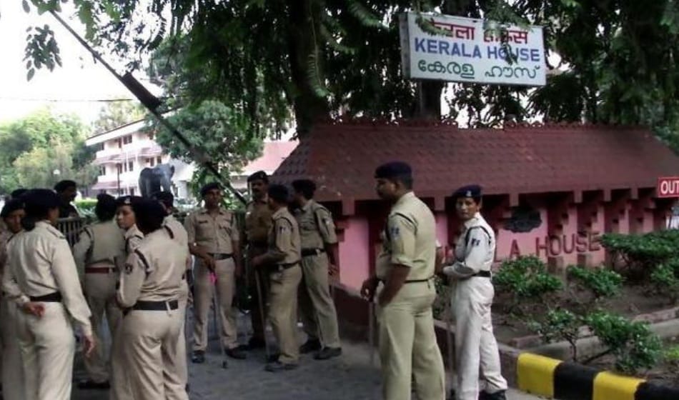 beef party in delhi kerala house by ncp workers, police force Deployed