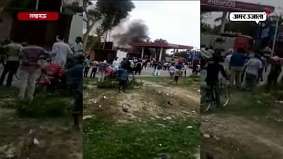 AMBULANCE CATCHES FIRE AT FUEL STATION IN GONDA