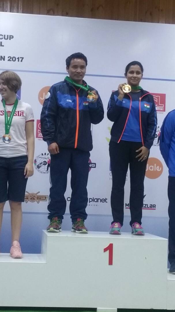 Heena Sidhu, Jitu Rai win ISSF World Cup mixed team 10m gold in Gabala