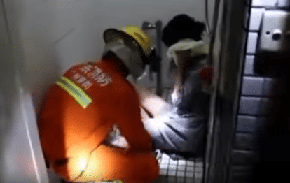 woman leg stuck in toilet