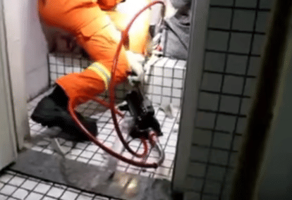 woman leg stuck in toilet