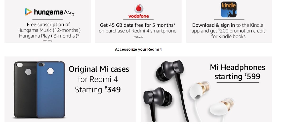रेडमी 4 के साथ मिलने वाले ऑफर Redmi 4 Offer