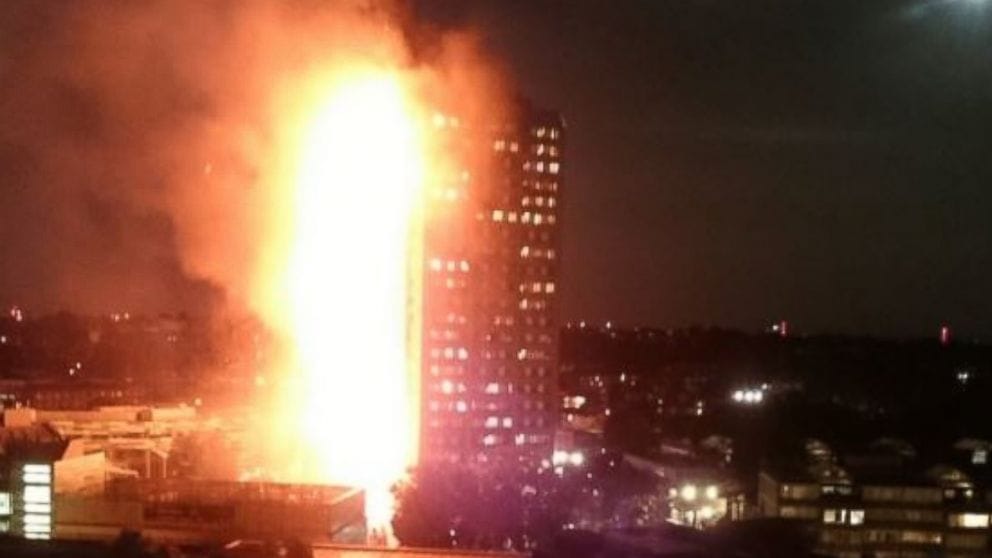 Fire Engines At The Spot After Massive Fire At London's 27th Storey Building 