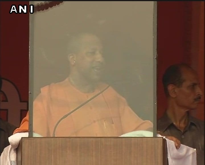 Uttar Pradesh CM Yogi Adityanath addresses a public gathering in Bihar's Darbhanga